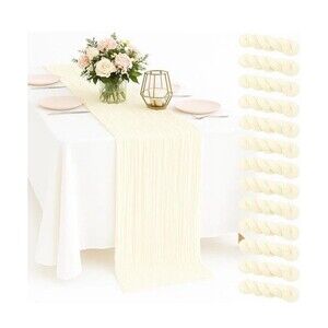 VARSS 6 Pack Ivory White Cheesecloth Table Runner 8-10FT Rustic Gauze Fabric